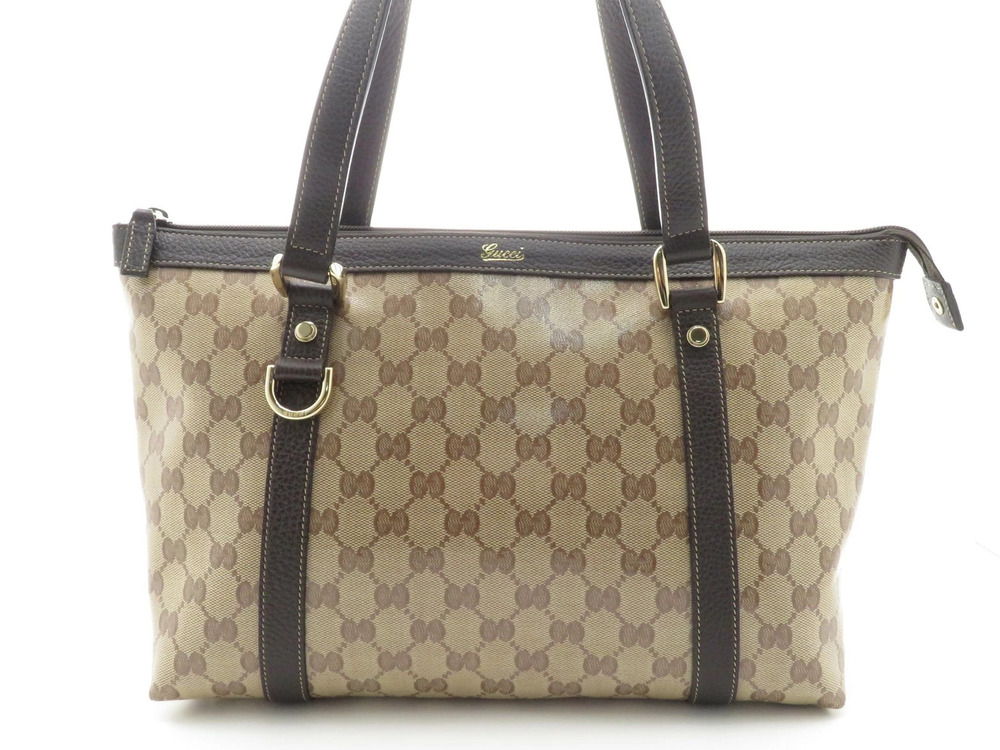 Gucci GG Crystal Tote Bag Beige Cream Brown Leather